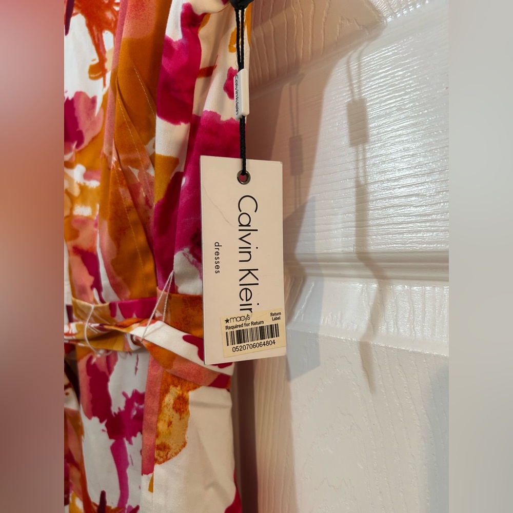 Calvin Klein White Pink Orange Floral Midi Dress - Picture 3 of 7
